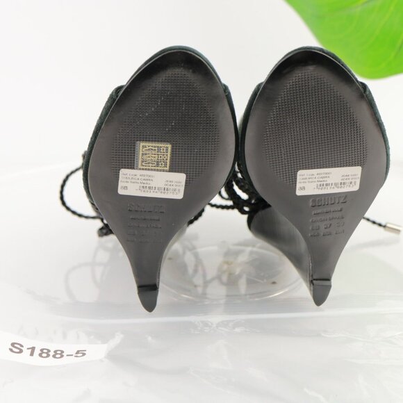 SCHUTZ Womens Camurca Cabra Sandal Size 8 Black Suede Wedge Heel Ankle Wrap Tie - Picture 9 of 11